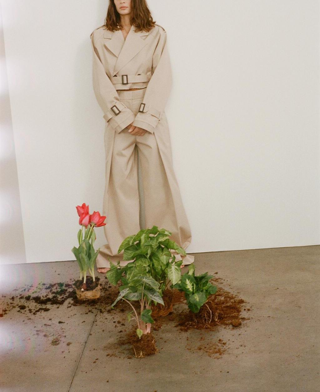 Beige Belted Long Sleeve Blazer