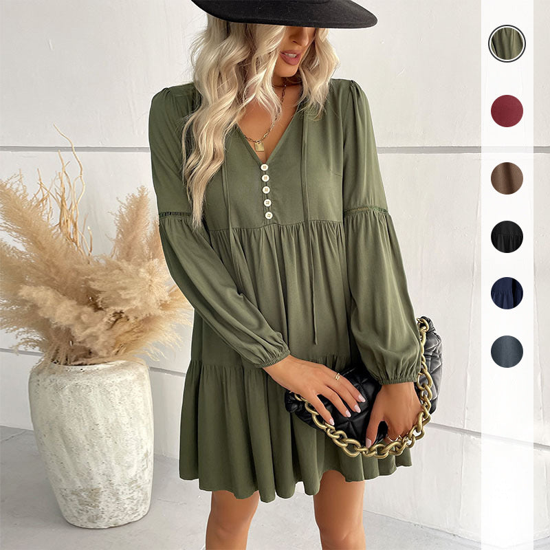 Solid Long Sleeve Loose Dress / Navy Blue / L
