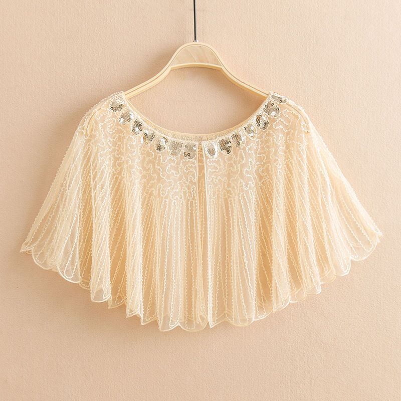 Vintage Sequin Fringe Shawl / Cape apricot1 / One size