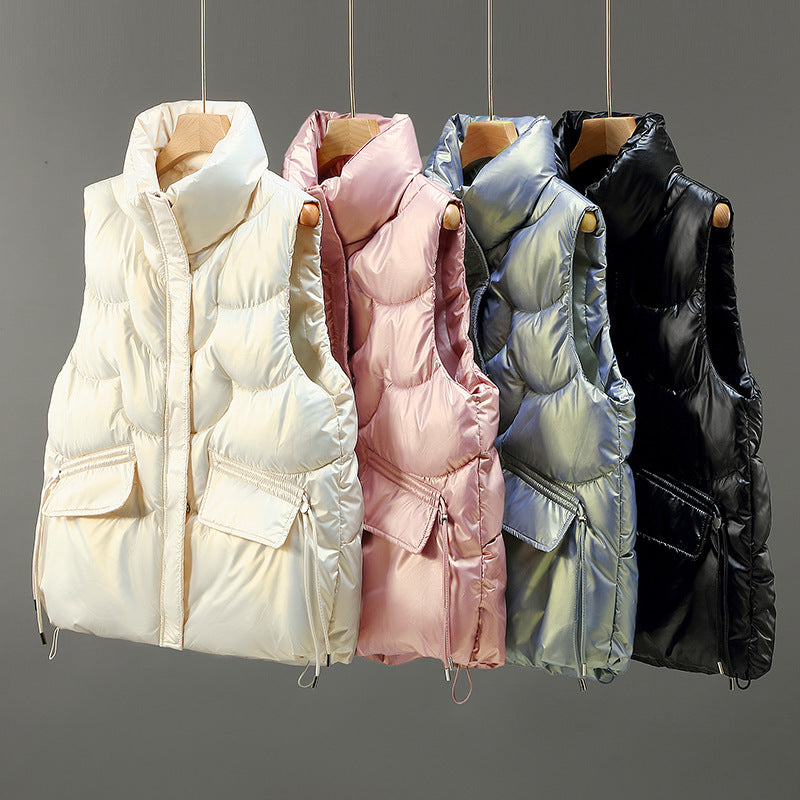 Fish-Scale Quilted Puffer Vest / Pink / M