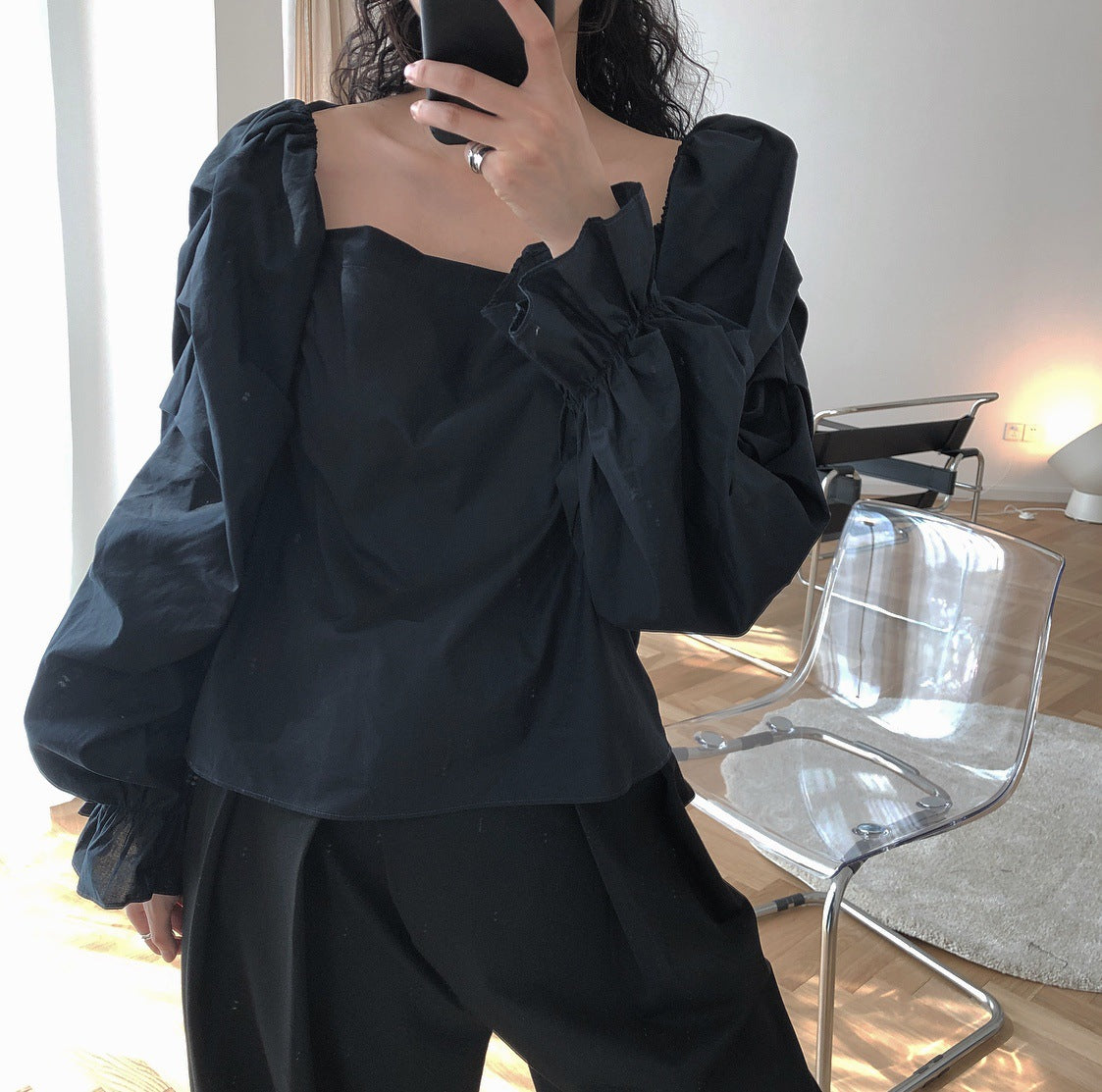 White Square Neck Off-Shoulder Blouse
