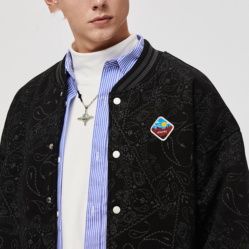 Printed Rocker Baseball Jacket / Black / M