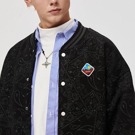 Printed Rocker Baseball Jacket / Black / M