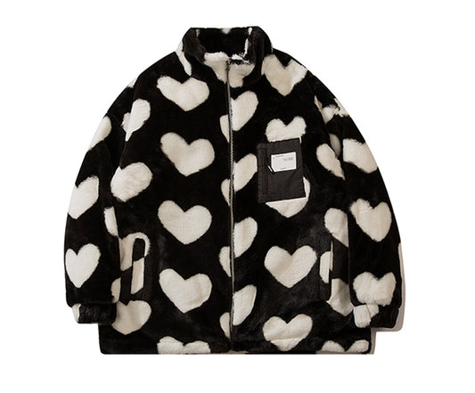 Plush High-Collar Polyester Jacket / Apricot / L