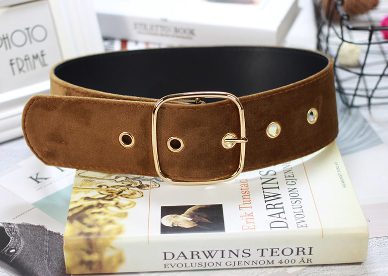 Wool-Weave Square Buckle Belt / Roundbutton camel