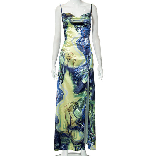 Abstract Print Side-Slit Dress / Color printing / M
