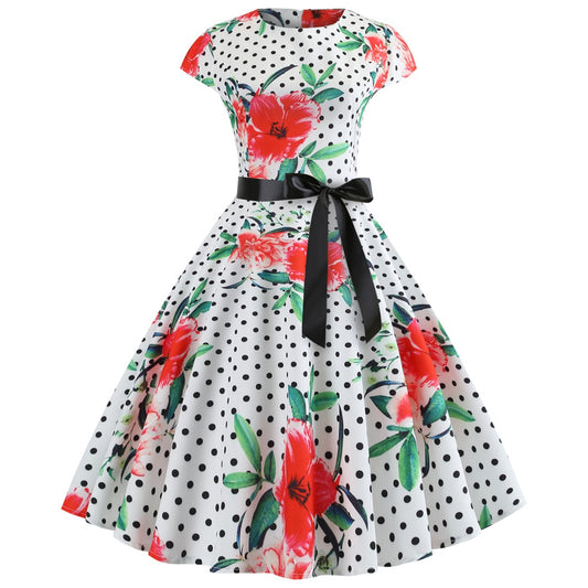 Printed Crew Neck Swing Dress / 5193 / M