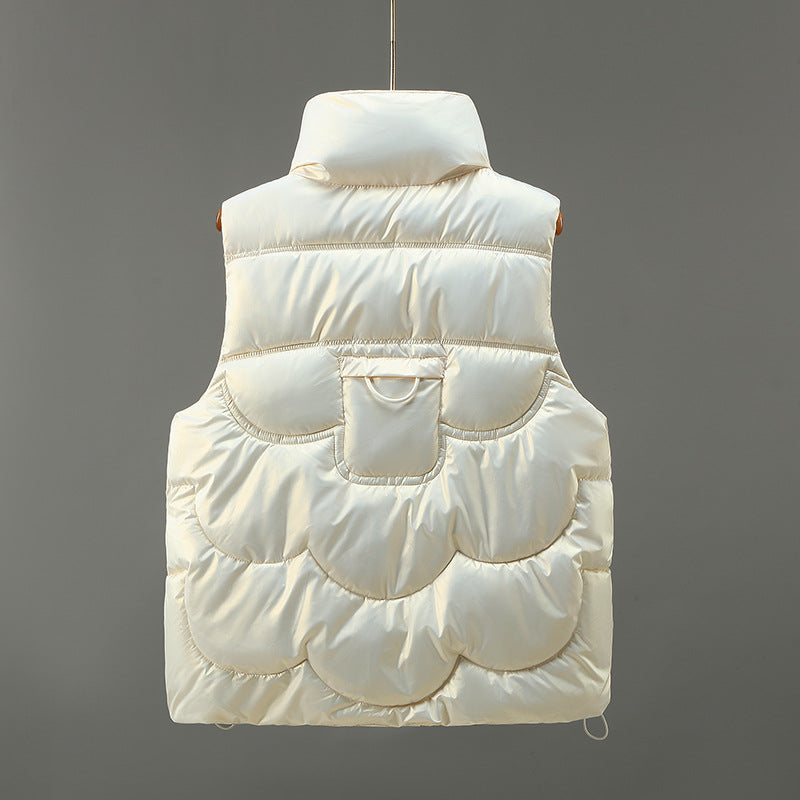 Fish-Scale Quilted Puffer Vest / Pink / 2XL