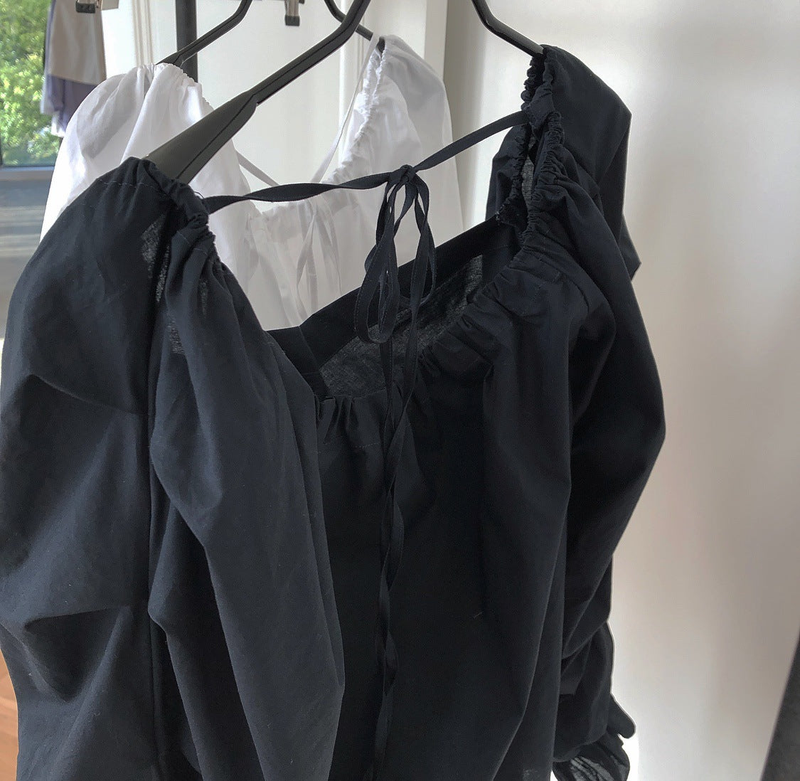 White Square Neck Off-Shoulder Blouse