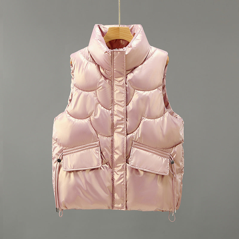 Fish-Scale Quilted Puffer Vest / Pink / L