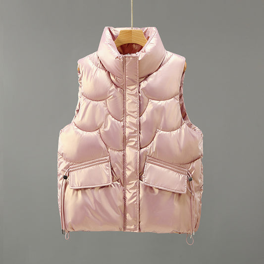 Fish-Scale Quilted Puffer Vest / Pink / L