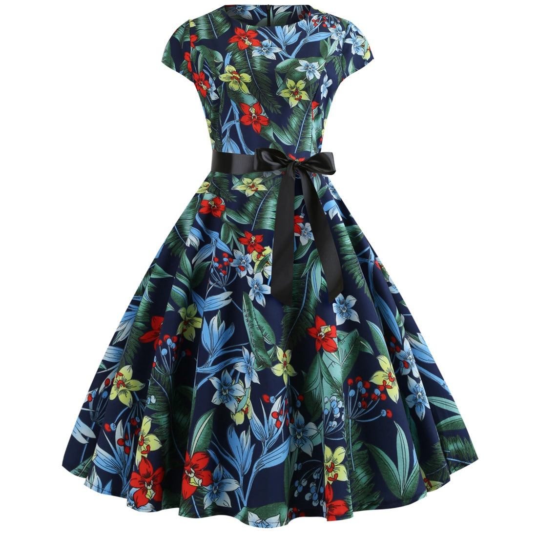 Printed Crew Neck Swing Dress / 5194 / S