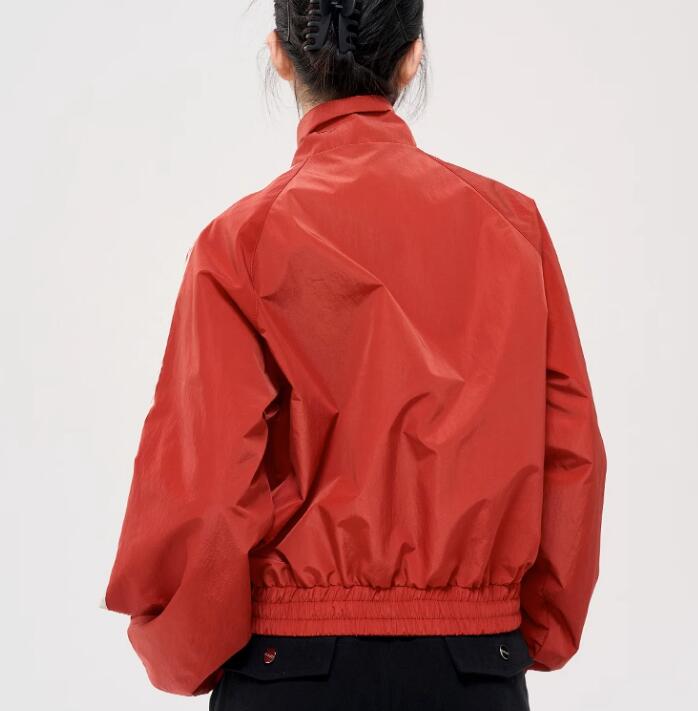 Striped Sleeve Stand Collar Zip Jacket