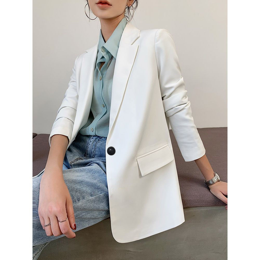 Wave Collar Longline Blazer / White / L