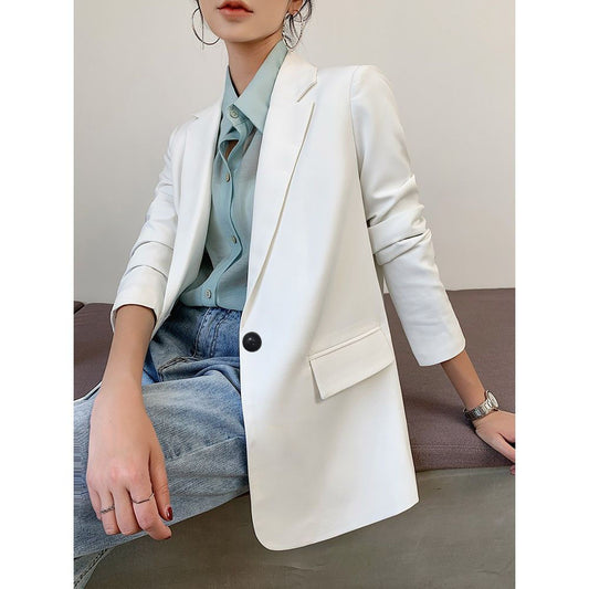 Wave Collar Longline Blazer / White / L
