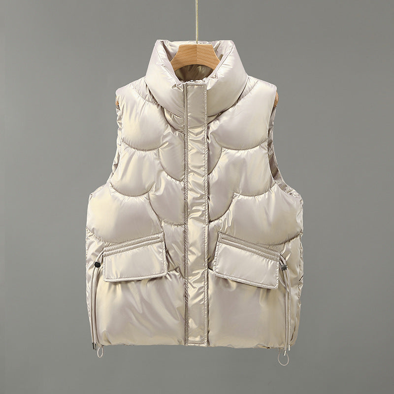 Fish-Scale Quilted Puffer Vest / Black / L
