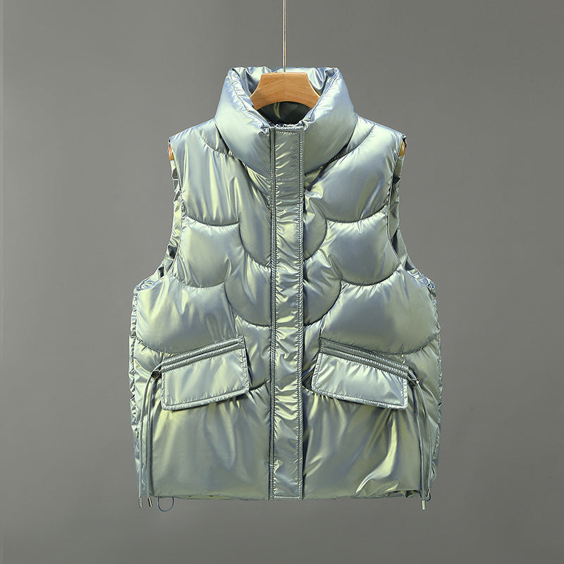 Fish-Scale Quilted Puffer Vest / Black / M