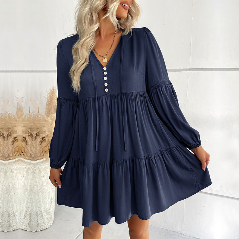 Solid Long Sleeve Loose Dress / Army Green / S