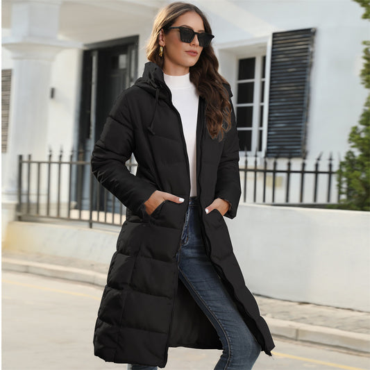Hooded Mid-Length Slim-Fit Padded Jacket / Black / M