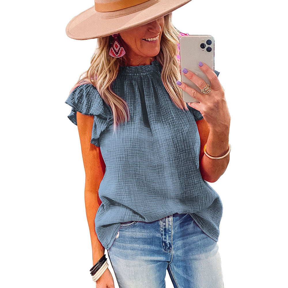 Round Neck Cotton Casual Shirt / Apricot / 2XL