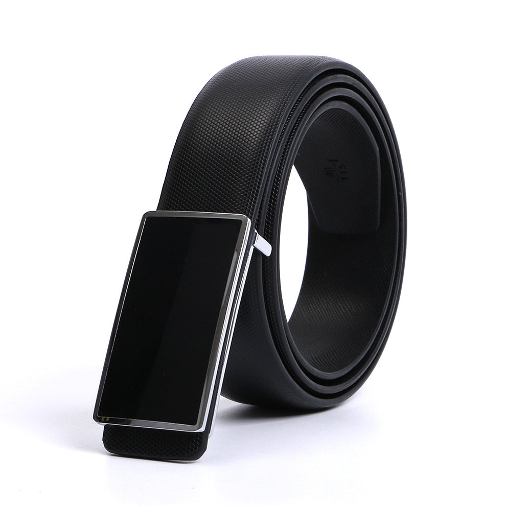 Casual Smooth Buckle Leather Belt / Silver Edge / 105cm