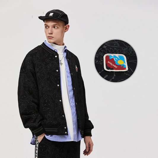 Printed Rocker Baseball Jacket / Black / L