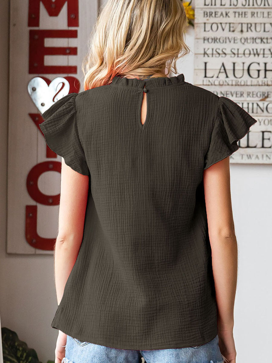 Round Neck Cotton Casual Shirt / Apricot / XL