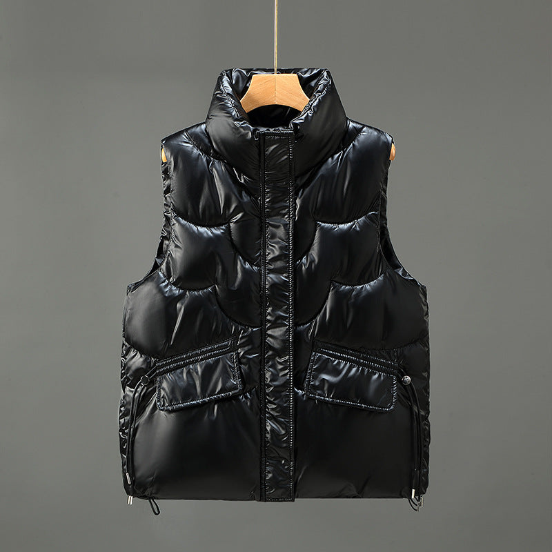 Fish-Scale Quilted Puffer Vest / Pink / XL