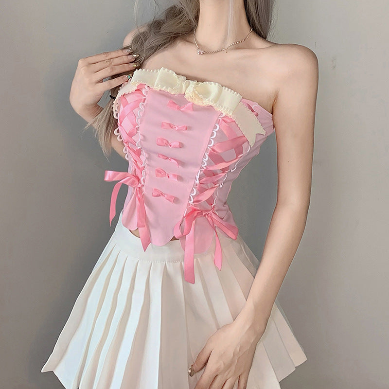 Pink Off-Shoulder Strappy Crop Top