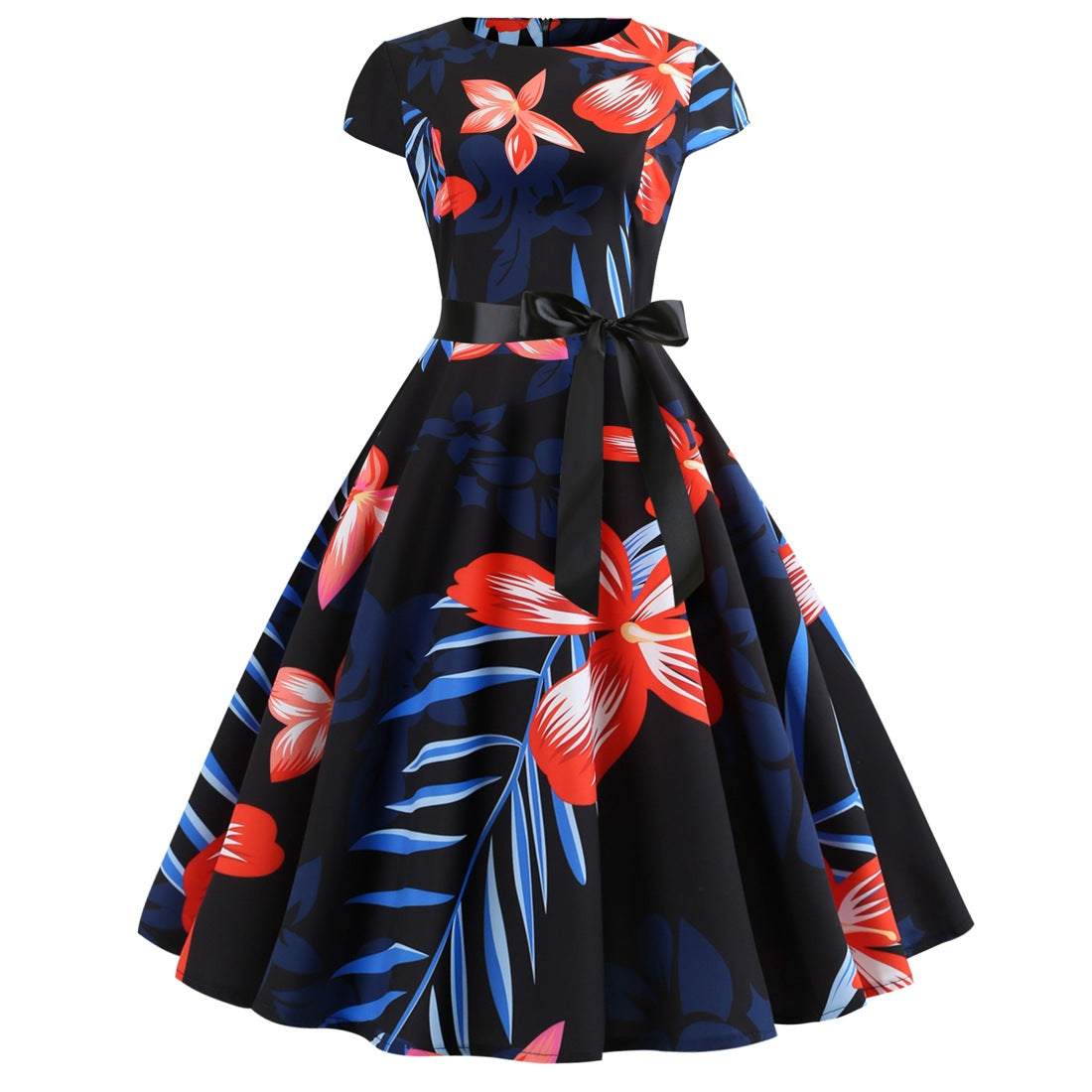 Printed Crew Neck Swing Dress / 5194 / M