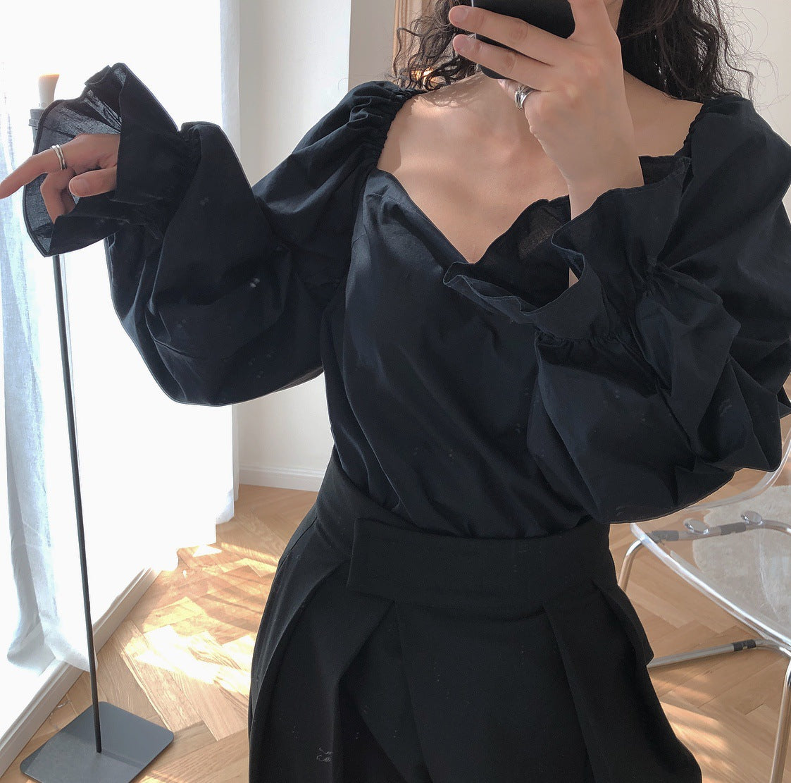 White Square Neck Off-Shoulder Blouse