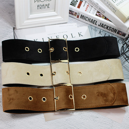 Wool-Weave Square Buckle Belt / Large buckle apricot color