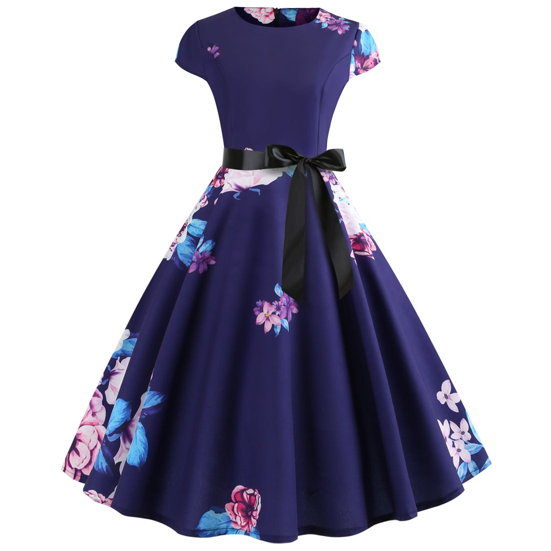 Printed Crew Neck Swing Dress / 5194 / L