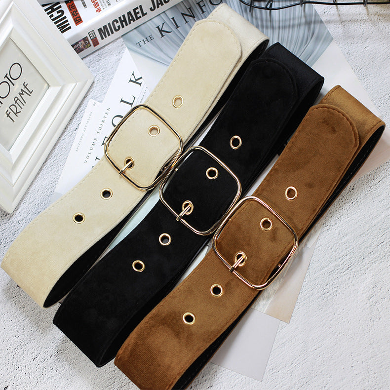Wool-Weave Square Buckle Belt / Large buckle camel