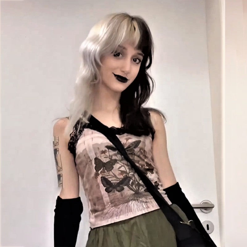 Brown Lace Patchwork Sleeveless Top
