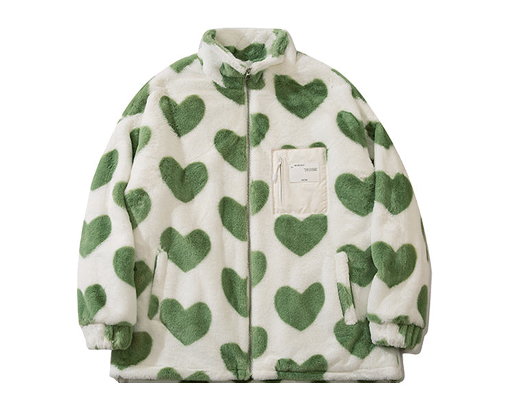 Plush High-Collar Polyester Jacket / Apricot / M