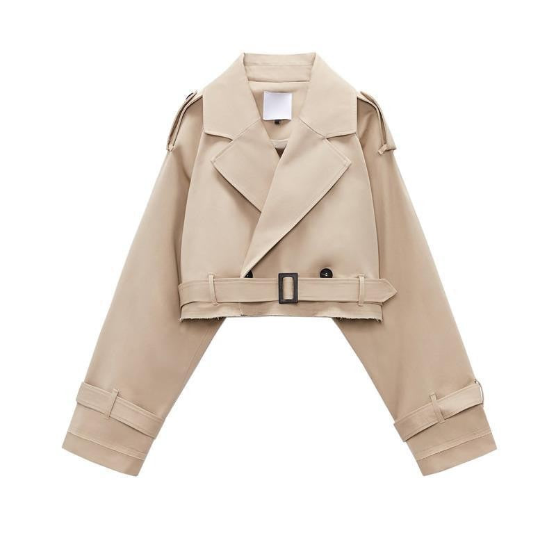 Beige Belted Long Sleeve Blazer / Beige / XS