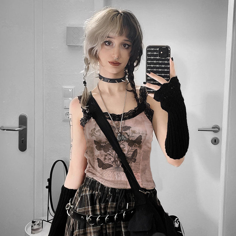 Brown Lace Patchwork Sleeveless Top