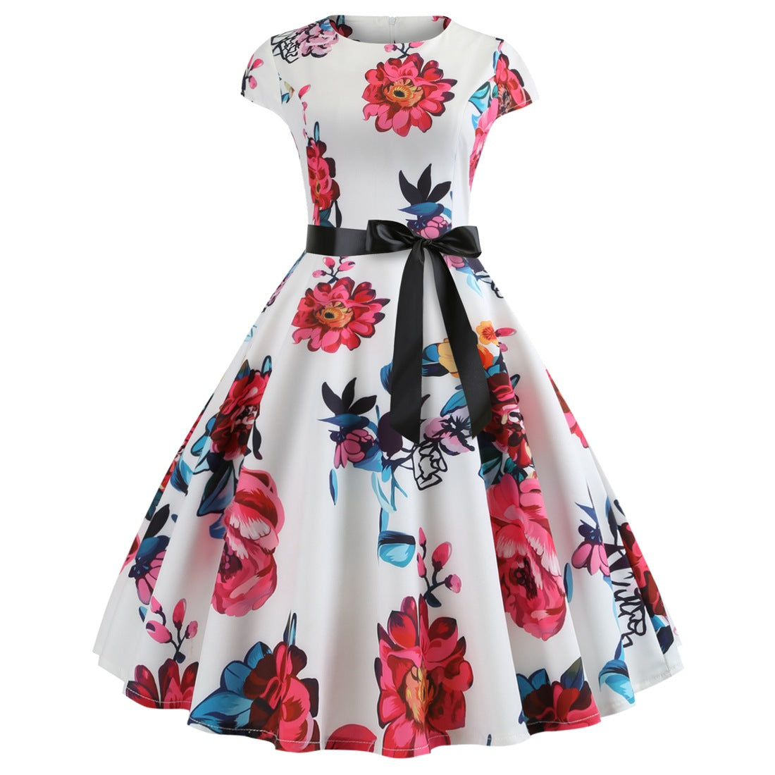 Printed Crew Neck Swing Dress / 5193 / L