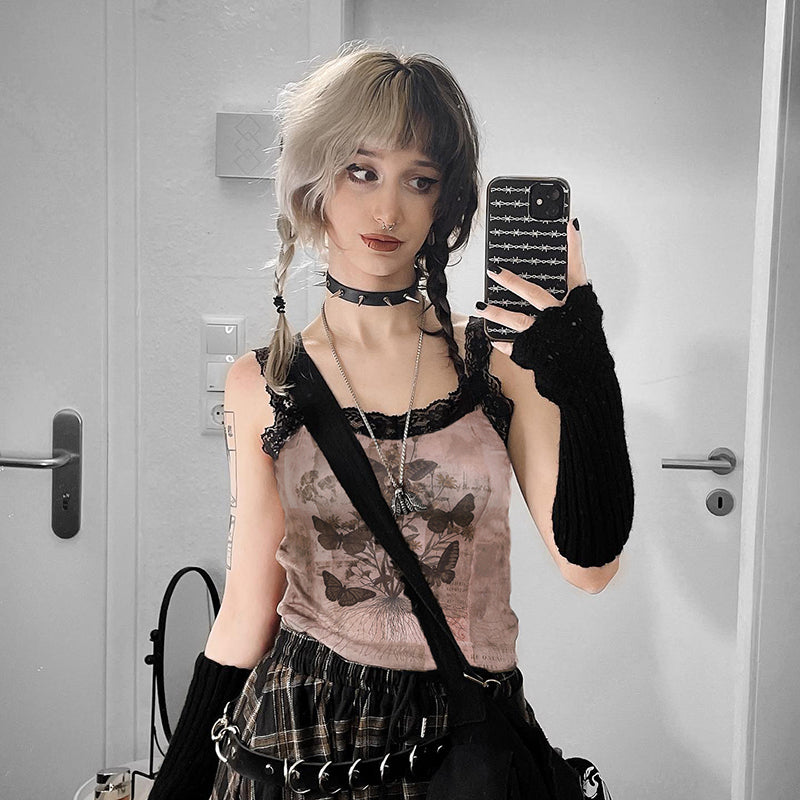 Brown Lace Patchwork Sleeveless Top