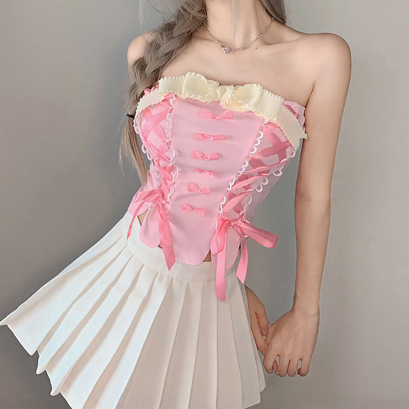 Pink Off-Shoulder Strappy Crop Top / Pink / L